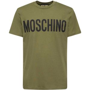Moschino, Tops, Heren, Groen, S, Katoen, Katoenen T-shirt met logo print - Groen
