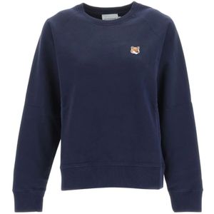 Maison Kitsuné, Sweatshirts & Hoodies, Dames, Blauw, L, Verstelbare Fox Head Patch Sweatshirt