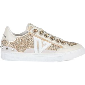 Emanuelle Vee, Sneakers van leer en stof met strass Geel, Dames, Maat:39 EU