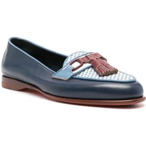 Santoni, Schoenen, Dames, Blauw, 36 EU, Blauwe Gevlochten Kwast Loafers