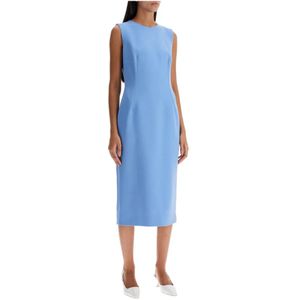 Dolce & Gabbana, Kleedjes, Dames, Blauw, L, Wol, Wollen Crepe Sheath Midi Jurk