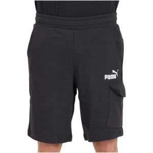 Puma, Korte broeken, Heren, Zwart, L, Katoen, Zwarte Logo Print Cargo Shorts