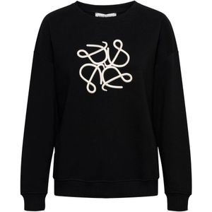 &Co Woman, Sweatshirts & Hoodies, Dames, Zwart, XL, Zwarte Geborduurde Jurk