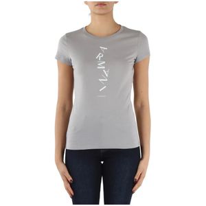 Armani Exchange, Slim Fit Katoenen T-Shirt met Voorlogo Grijs, Dames, Maat:S
