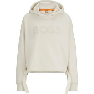 Hugo Boss, Sweatshirts & Hoodies, Dames, Wit, S, Katoen, Relaxed Fit Katoenen Hoodie met Tonaal Logo