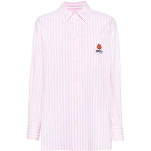 Kenzo, Blouses & Shirts, Dames, Roze, S, Katoen, Roze Geborduurd Overhemd