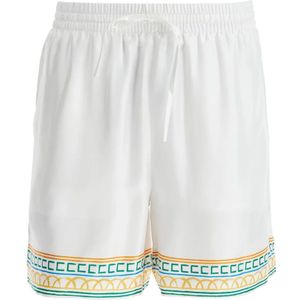 Casablanca, Korte broeken, Heren, Wit, XL, Rayon, Zijden Bermuda Shorts in Crayon Temple Stijl