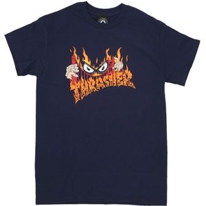 Thrasher, Sucka Free Tee X Neckface Navy Blauw, Heren, Maat:XL