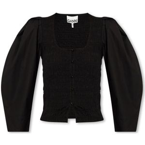 Ganni, Blouses & Shirts, Dames, Zwart, S, Katoen, Top met pofmouwen