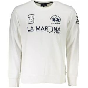 La Martina, Sweatshirts & Hoodies, Heren, Wit, 2Xl, Katoen, Witte Katoenen Trui met Borduursel