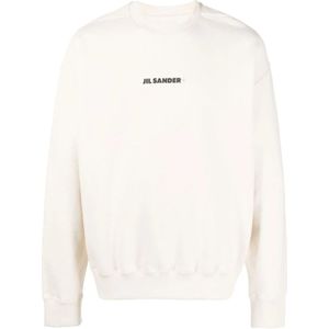 Jil Sander, Sweatshirts & Hoodies, Heren, Beige, XL, Natuurlijk Logo Zwart Sweatshirt