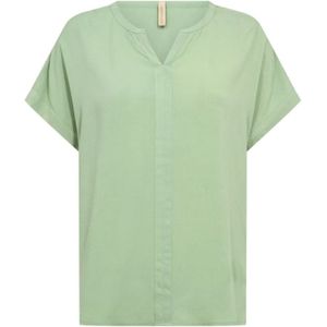 Soyaconcept, Blouses & Shirts, Dames, Groen, XL, Groene Blouse met V-hals en Korte Mouwen