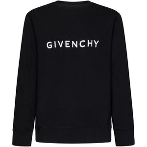Givenchy, Sweatshirts & Hoodies, Heren, Zwart, XS, Katoen, Zwarte Katoenen Crew Neck Sweatshirt met Wit Logo