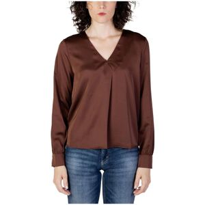 Vila, Bruine V-hals Blouse Bruin, Dames, Maat:M