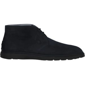 Tod's, Schoenen, Heren, Blauw, 40 EU, Suède, Suede Desert Boots met Rubber Kiezels