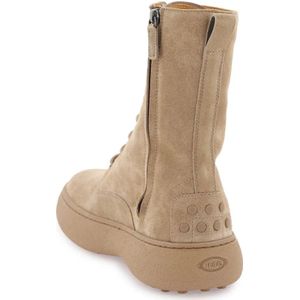 Tod's, Schoenen, Dames, Beige, 36 EU, Suède, Suède Veterschoenen Enkellaarsjes