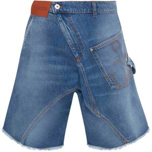 JW Anderson, Denim Shorts met Whiskering Effect en Anker Logo Blauw, Heren, Maat:W32