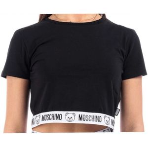 Moschino, Tops, Dames, Zwart, S, Zwarte Logo Band Crop T-shirt