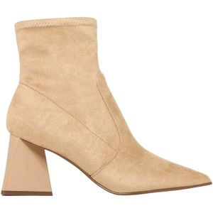 Steve Madden, Schoenen, Dames, Beige, 37 1/2 EU, Suède, Beige Suède Enkellaarsjes Puntige Neus