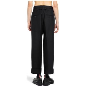 Thom Browne, Broeken, Heren, Zwart, M, Wol, Zwarte Wol Hoge Taille Broek