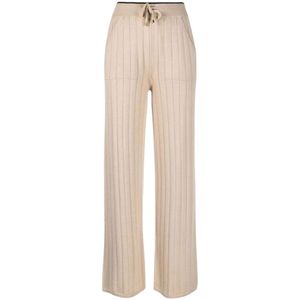 Lorena Antoniazzi, Broeken, Dames, Beige, XL, Wol, Ribgebreide Straight-Leg Broek