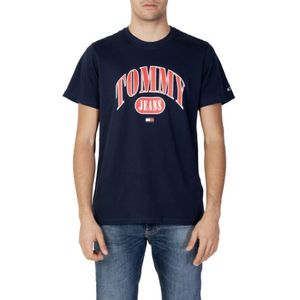 Tommy Jeans, Tops, Heren, Blauw, S, Katoen, Wit Trendy Print T-Shirt