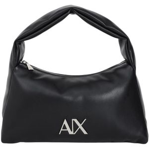 Armani Exchange, Tassen, Dames, Zwart, ONE Size, Leer, Zwarte handtas voor vrouwen met zilveren logo