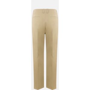 Saint Laurent, Broeken, Dames, Beige, M, Katoen, Beige Straight Leg Katoenen Drill Broek