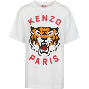 Kenzo, Tops, Dames, Wit, XS, Katoen, Lucky Tiger Oversize T-Shirt