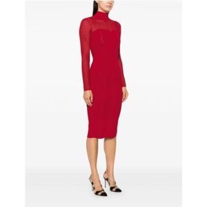 Elisabetta Franchi, Kleedjes, Dames, Rood, M, Rode Chevron Mesh Midi Jurk