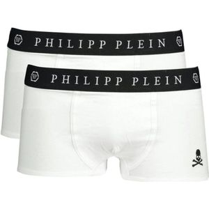 Philipp Plein, Ondergoed, Heren, Wit, M, Katoen, Stijlvolle elastische boxershort set (2 stuks)