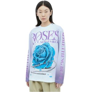 Burberry, Tops, Dames, Veelkleurig, S, Polyester, Rose Print Longsleeve T-shirt