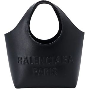 Balenciaga, Tassen, Dames, Zwart, ONE Size, Suède, Geëmbosseerde Logo Leren Handtas