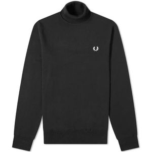 Fred Perry, Truien, Heren, Zwart, XL, Wol, Zwarte Merinowol Coltrui Trui