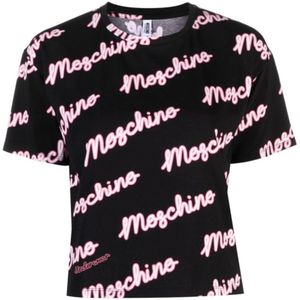 Moschino, Logo Print T-shirts en Polos Veelkleurig, Dames, Maat:L