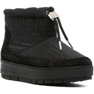 Tommy Hilfiger, Schoenen, Dames, Zwart, 36 EU, Suède, Zwarte Monogram Snowboot Enkellaarzen