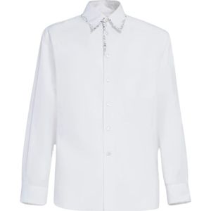 Marni, Overhemden, Heren, Wit, S, Katoen, Popeline overhemd met kraalreparatie