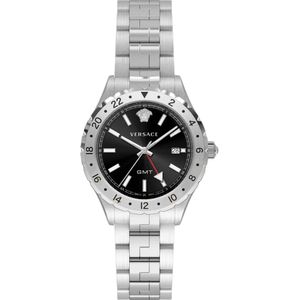 Versace, Hellenyium GMT Zilver/Zwart Horloge Grijs, Heren, Maat:ONE Size