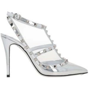 Valentino Garavani, Zilveren Slingback met Hak en Signature Studs Grijs, Dames, Maat:38 EU