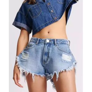 One Teaspoon, Korte broeken, Dames, Blauw, W30, Denim, Denim Shorts met Raffelige Zoom