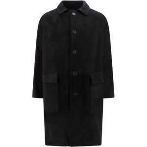 Salvatore Santoro, Leren jas met zwarte knopen Zwart, Heren, Maat:XL