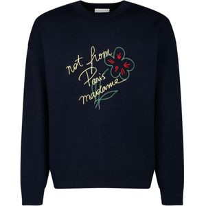 Drole de Monsieur, Sweatshirts & Hoodies, Heren, Blauw, M, Katoen, Navy Sweatshirt Slogan Print French Terry