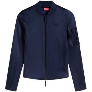 Diesel, Sportieve satijnen damesjas met elastische ribinzetten Blauw, Dames, Maat:L