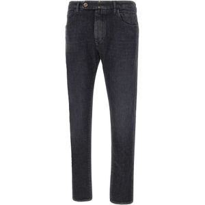 Incotex, Jeans, Heren, Zwart, W36, Denim, Zwarte Stretch Denim Slim Fit Jeans