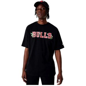 New Era, Tops, unisex, Zwart, M, Zwarte Bulls NBA Bloemen Grafisch T-shirt