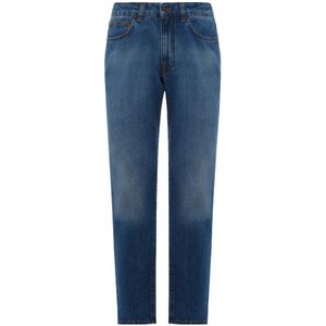 Boglioli, Broeken, Heren, Blauw, W38, Katoen, Donkerblauwe 5-pocket 100% katoenen denim jeans