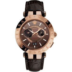 Versace, V-Race Chronograaf Leren Horloge Geel, Heren, Maat:ONE Size
