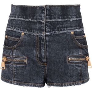 Balmain, Korte broeken, Dames, Zwart, M, Denim, Donkerblauwe Denim Shorts