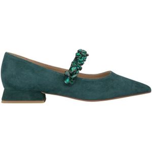 Alma EN Pena, Schoenen, Dames, Groen, 38 EU, Leer, Platte ballerina met strassband