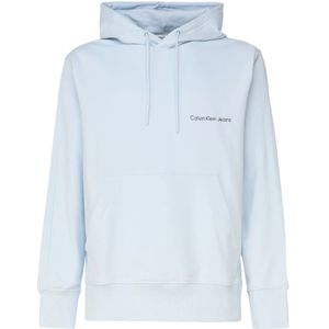 Calvin Klein, Blauwe Hoodie Logo Print Voorzak Blauw, Heren, Maat:M